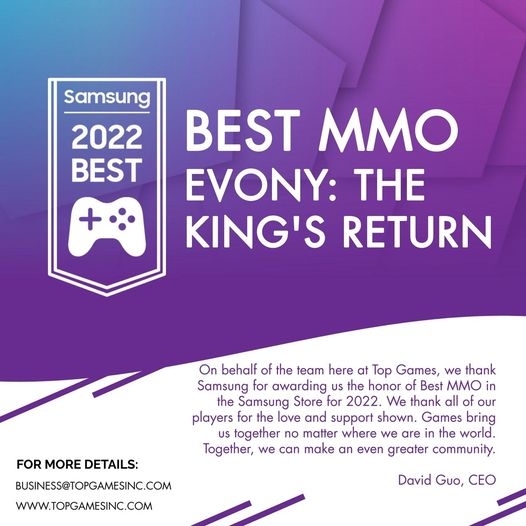 Evony Won Samsung Galaxy Store 2022 Best MMO award