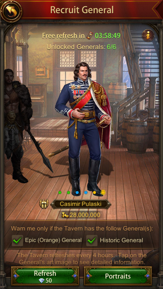 Recruit Evony General Casimir Pulaski in Tavern